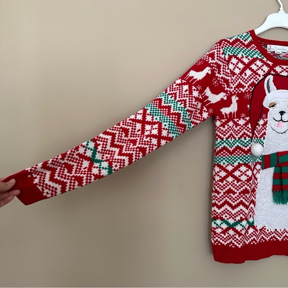Ugly Christmas Sweater Llama Women Medium Red White Green Alpaca Jolly Party Fun - Picture 5 of 7
